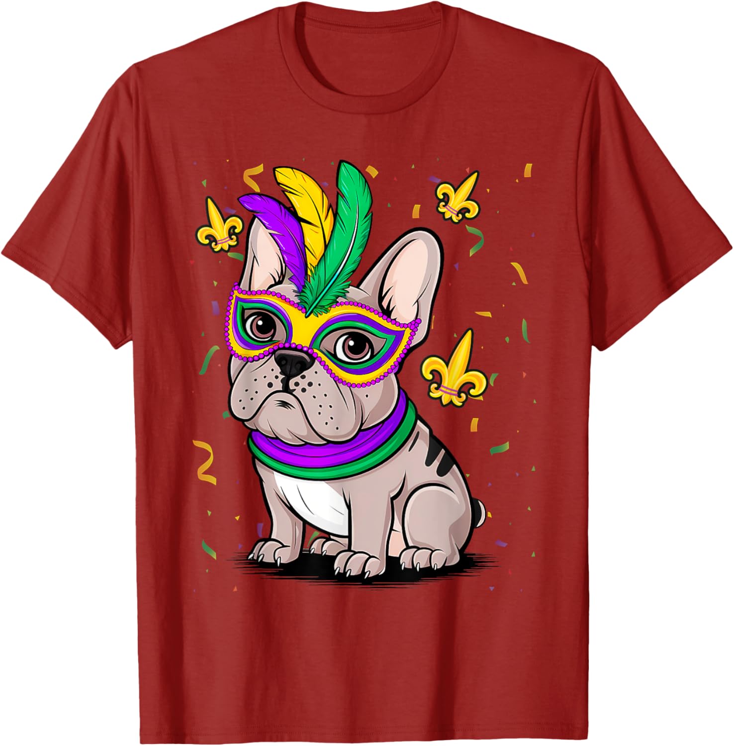 Cute Mardi Gras French Bulldog Dog T-Shirt for Carnival Fun - 4