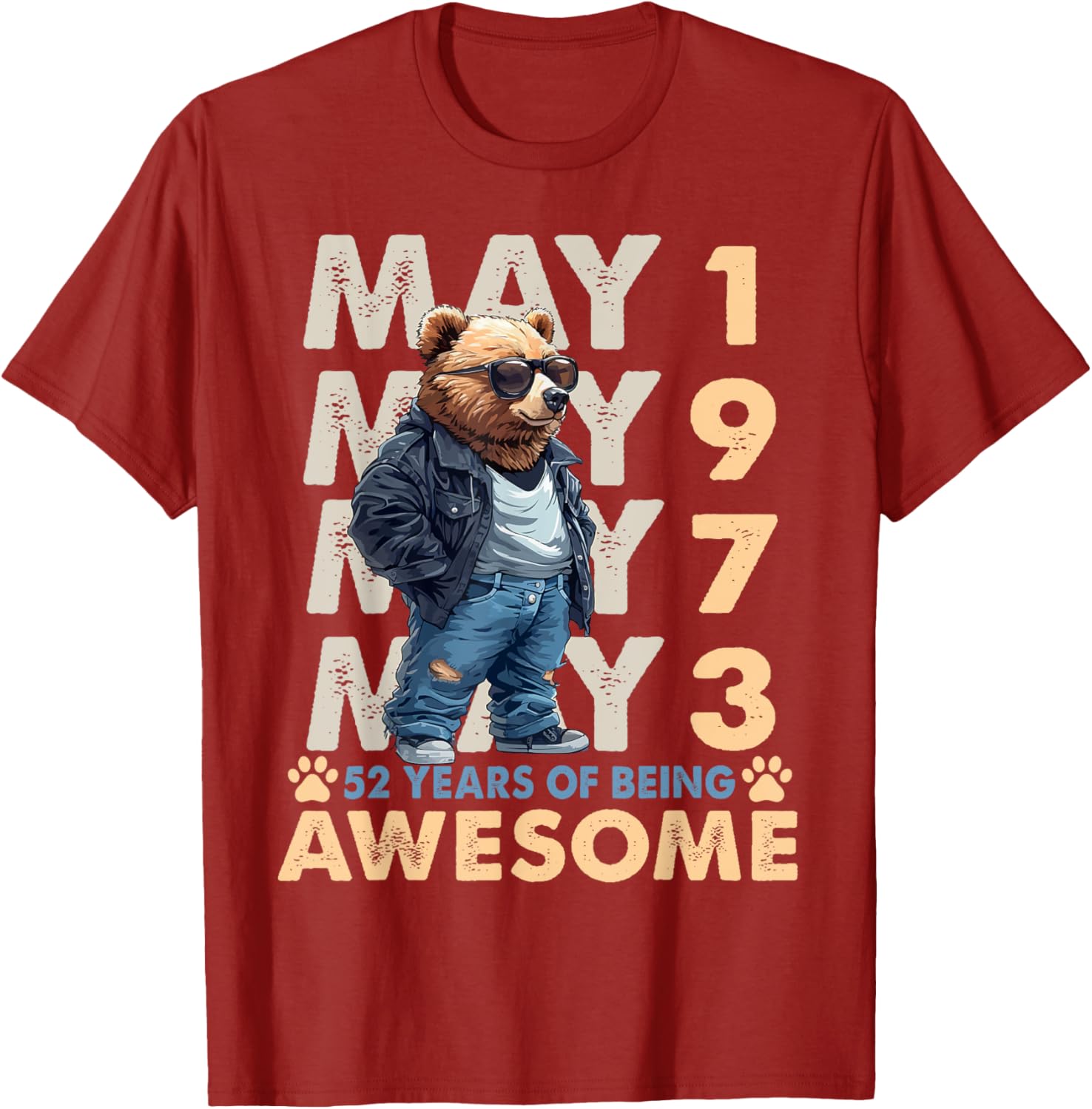 Celebrate 52 Years with a May 1973 Birthday Bear Men's T-Shirt - 15