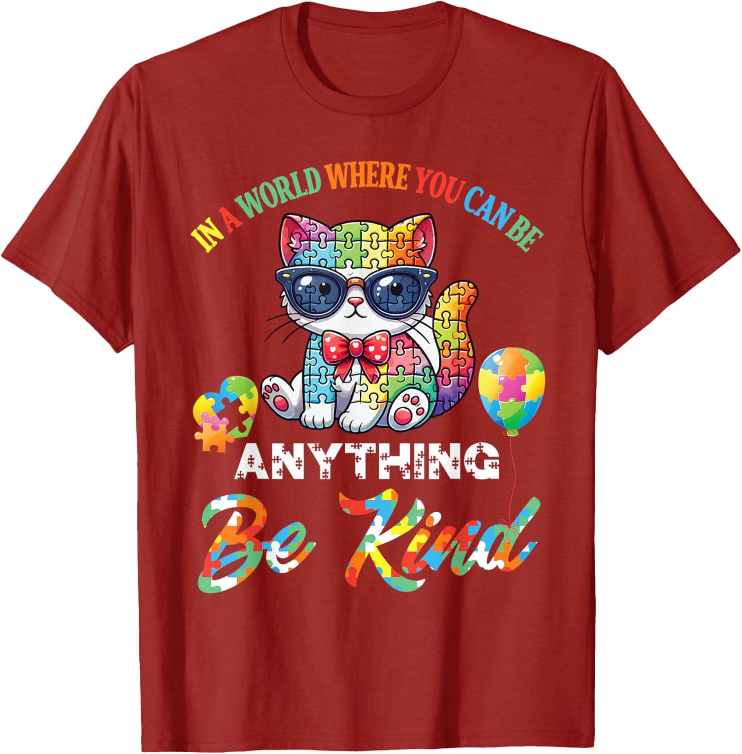 Be Kind Cat Puzzle Pieces T-Shirt for Men, Women, and Kids - 20