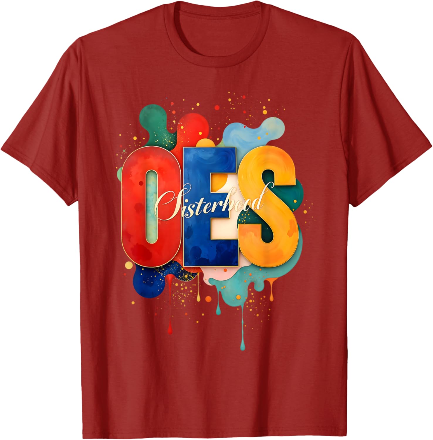 Colorful OES Watercolor Paint Drip T-Shirt for Order of the Eastern Star - 10