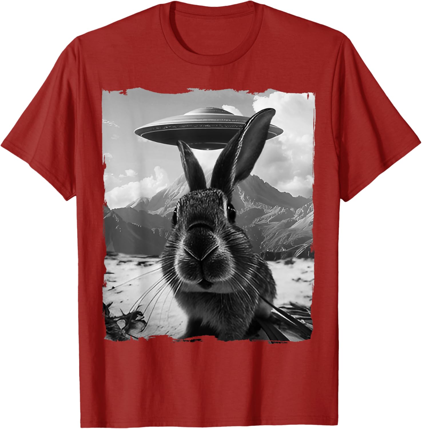 Cute Bunny Rabbit Selfie with Alien and UFO T-Shirt for Fun Lovers - 27
