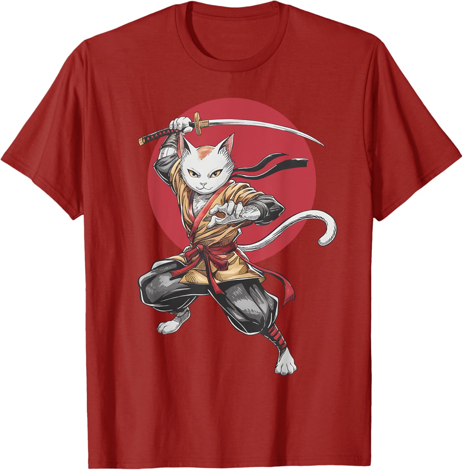 Samurai Cat Vintage Japanese Art Anime T-Shirt for Cat Lovers - 14