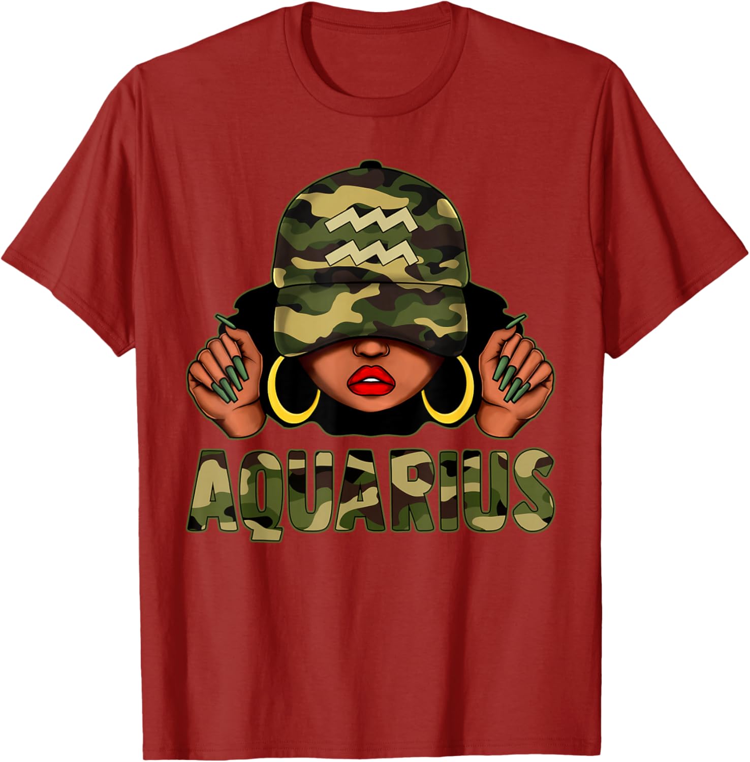 Aquarius Queen Black Woman Camo Afro T-Shirt Stylish Zodiac Apparel - 17