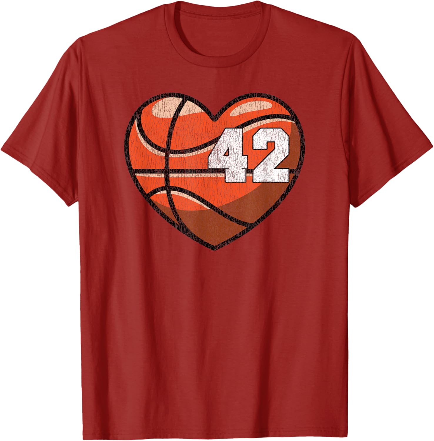 Distressed Heart Design Basketball Number 42 T-Shirt for Fans - 27