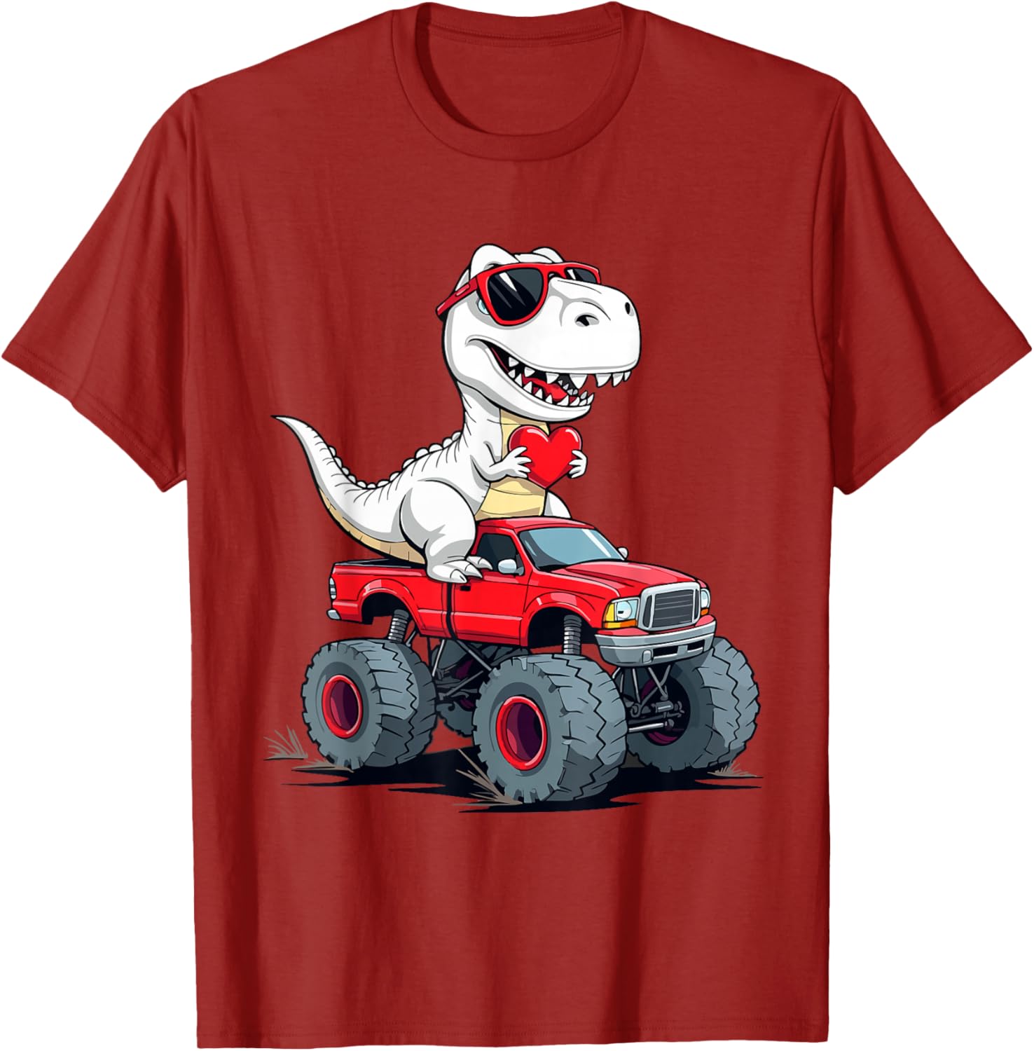 Fun Valentine's Day Dinosaur Monster Truck T-Shirt for Boys and Girls - 17