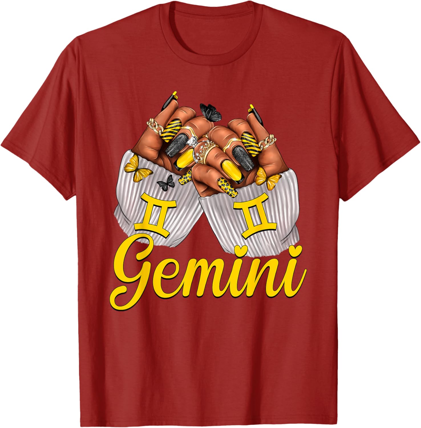 Gemini Black Women Nails Zodiac Birthday Queen T-Shirt for Astrologers - 3