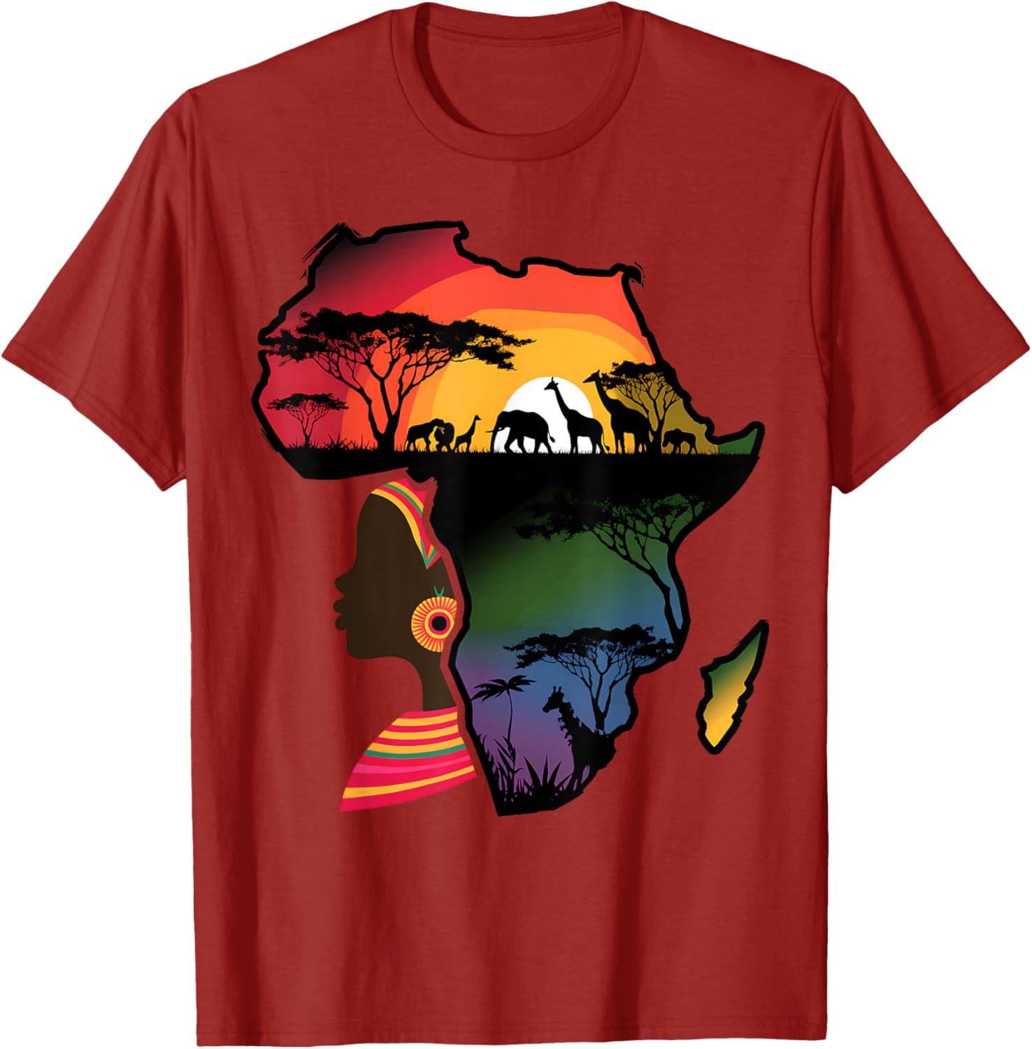 Black Women Afro Map Safari Animals T-Shirt Celebrating African Heritage - 19