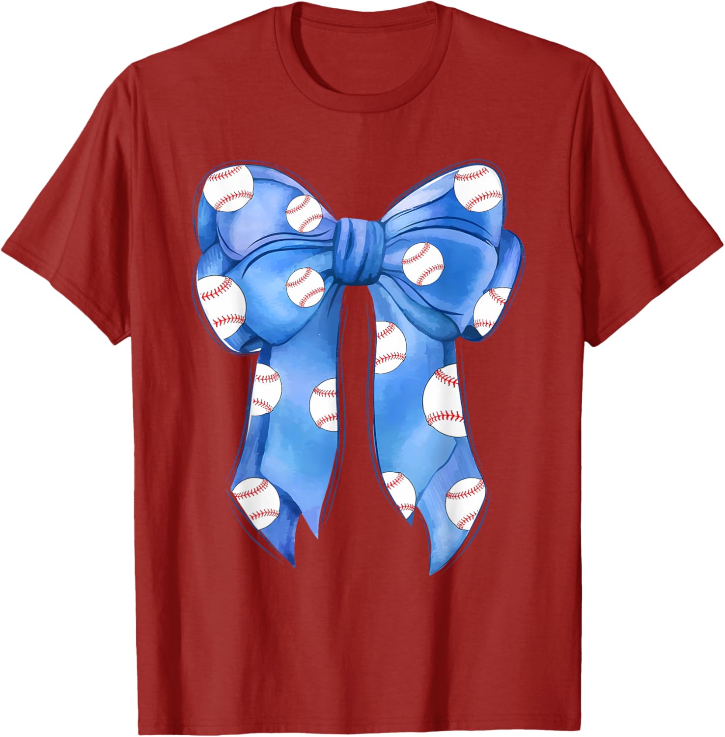 Funny Baseball Blue Team T-Shirt with Coquette Bow for Fans and Players - 17