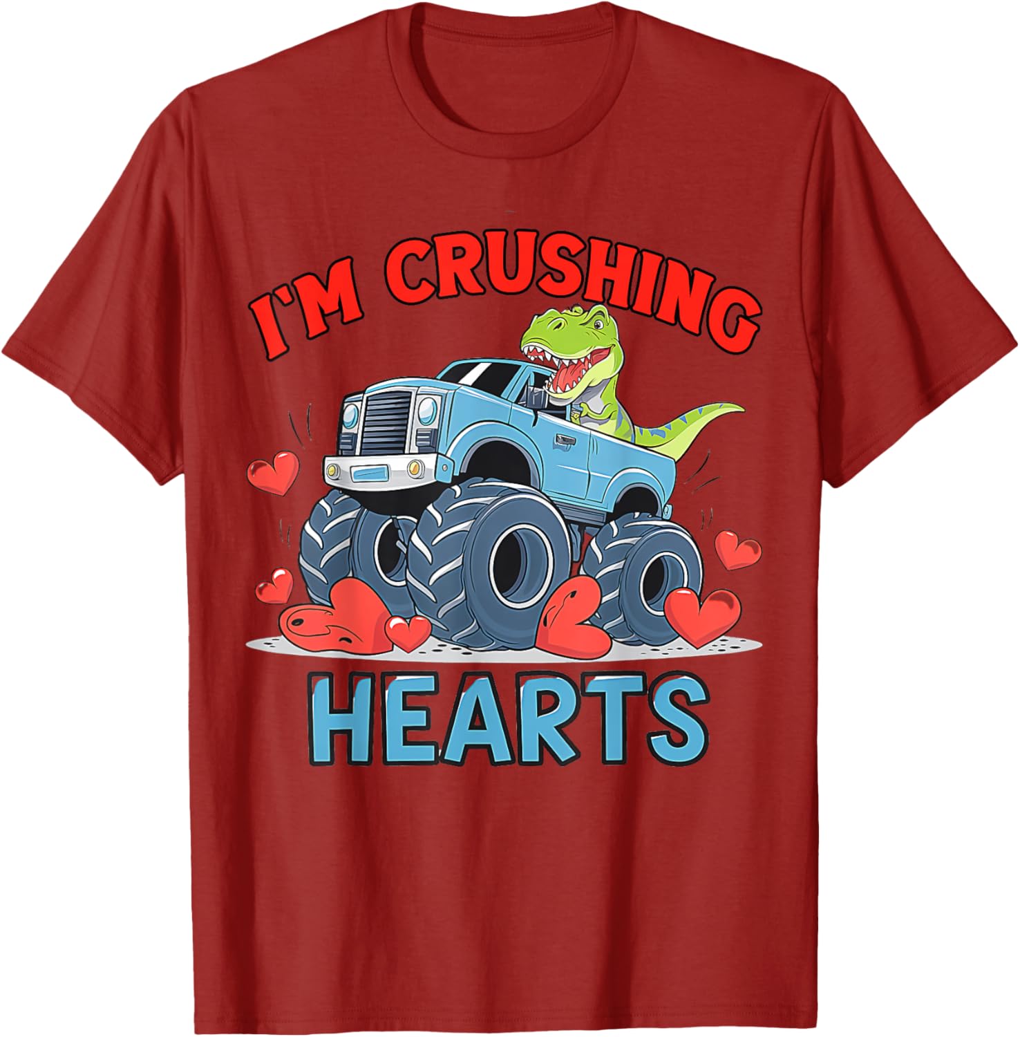 Hearts Crusher Monster Truck Valentine's Day T-Shirt for Kids and Adults - 1