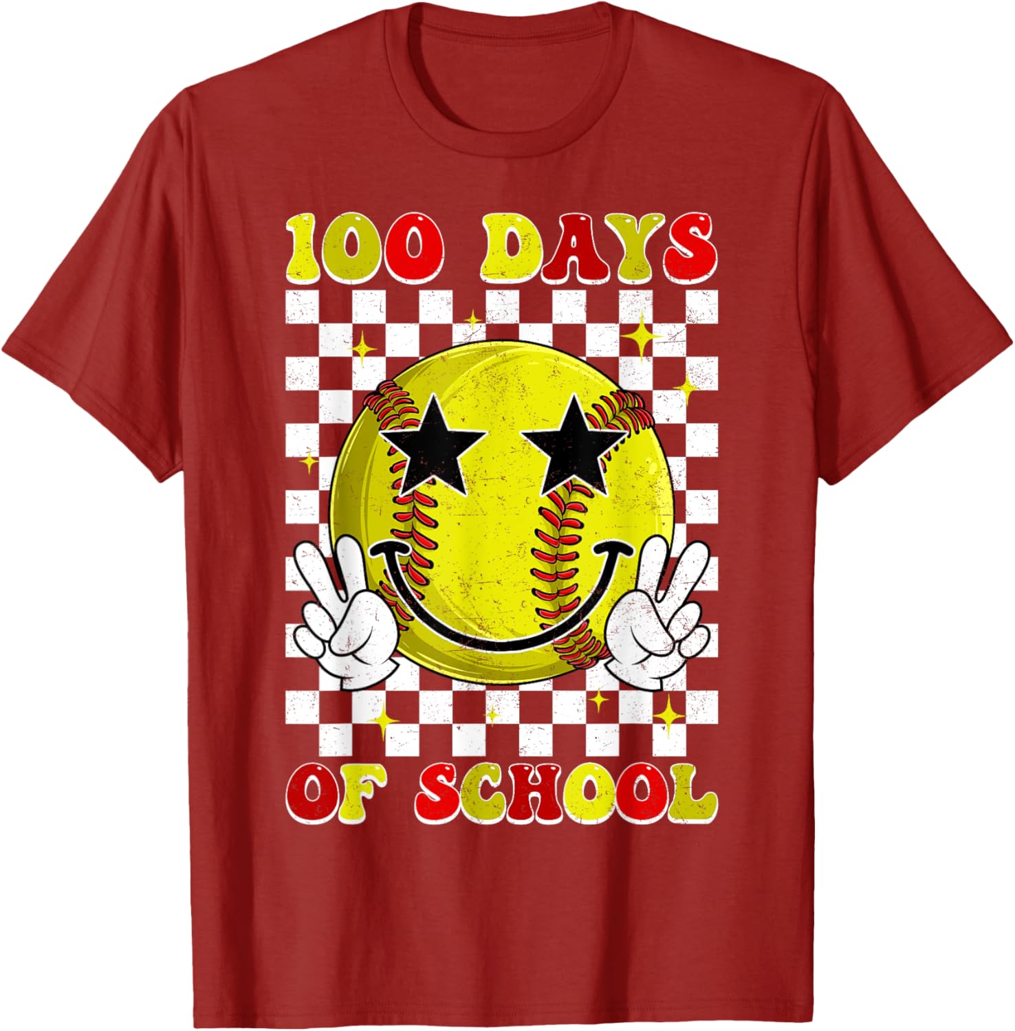 Groovy 100 Days Smarter Softball T-Shirt for Boys, Fun School Style - 21