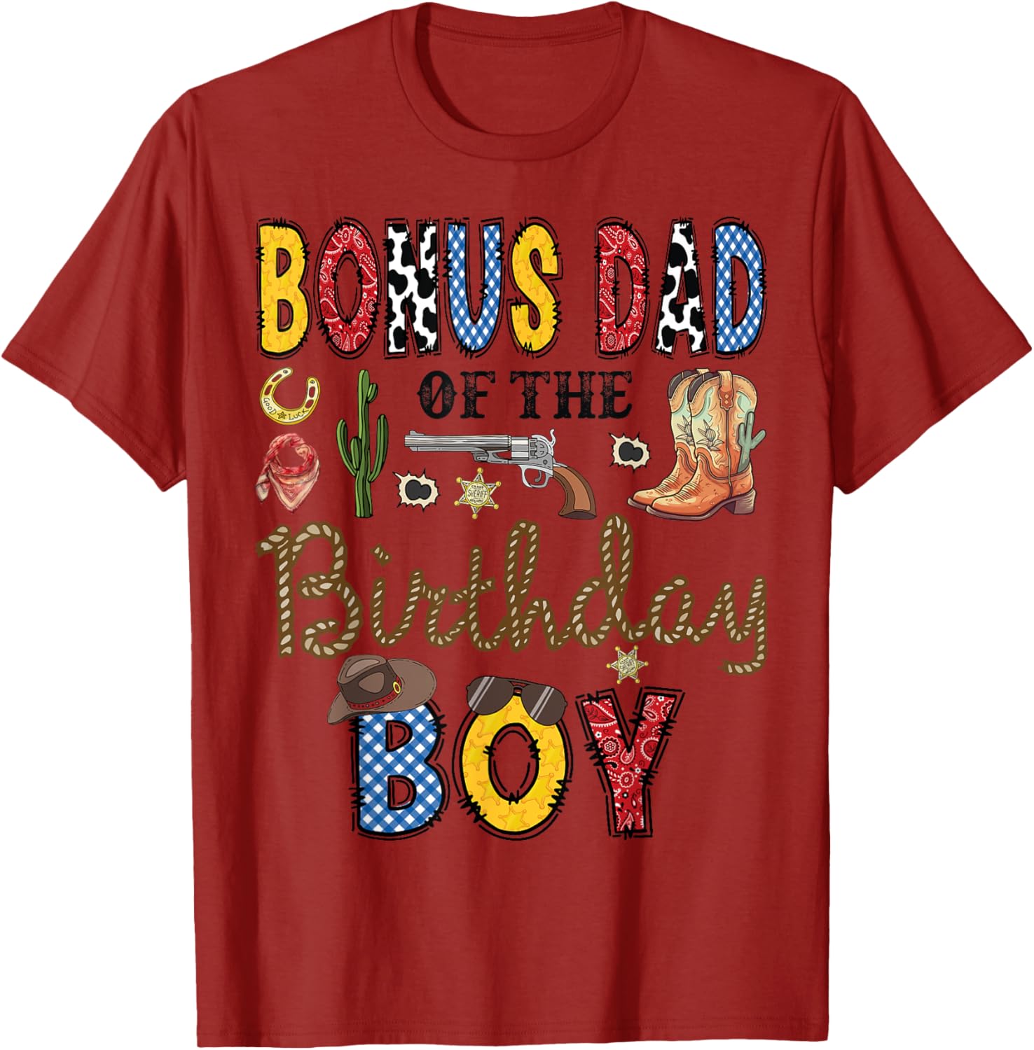 Bonus Dad Birthday Boy Cowboy Rodeo T-Shirt for Proud Stepdads - 1