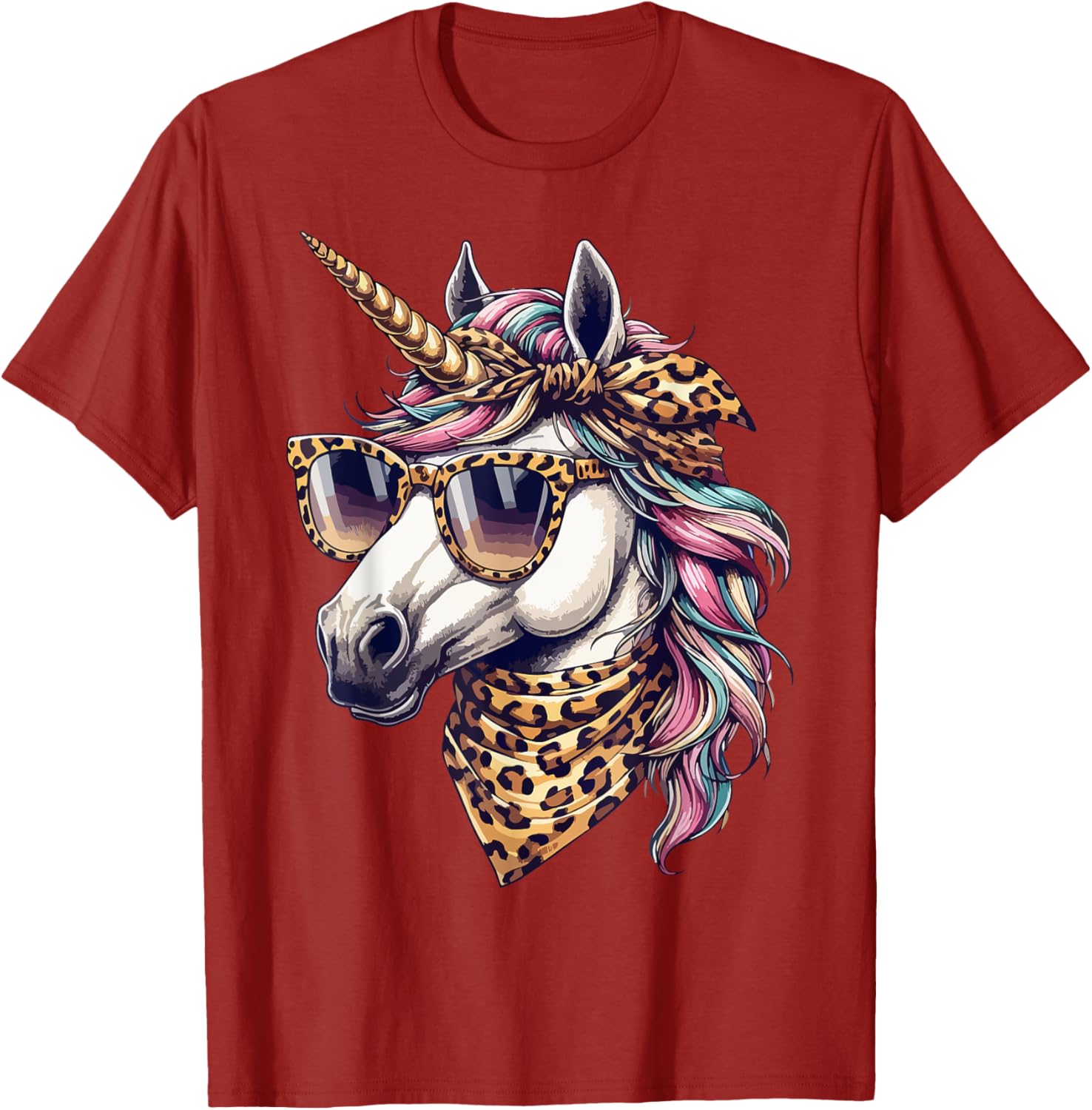 Whimsical Unicorn in Leopard Scarf and Sunglasses T-Shirt for Fun Style - 14