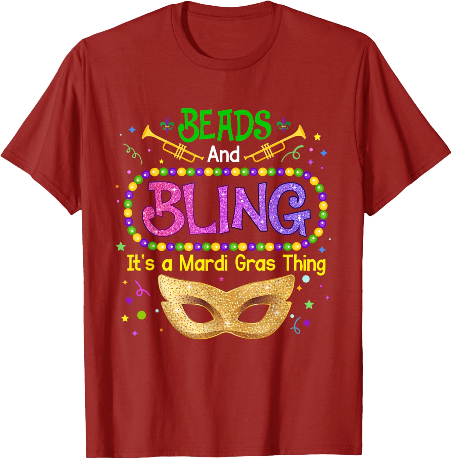 Mardi Gras Beads & Bling Carnival Party T-Shirt for Festive Fun - 12