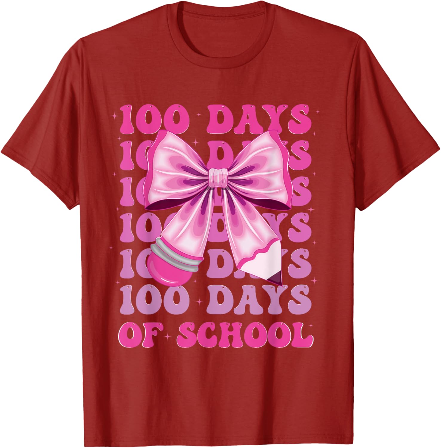 100 Days of School Girls Coquette Bow T-Shirt for Celebrating 100th Day - 3