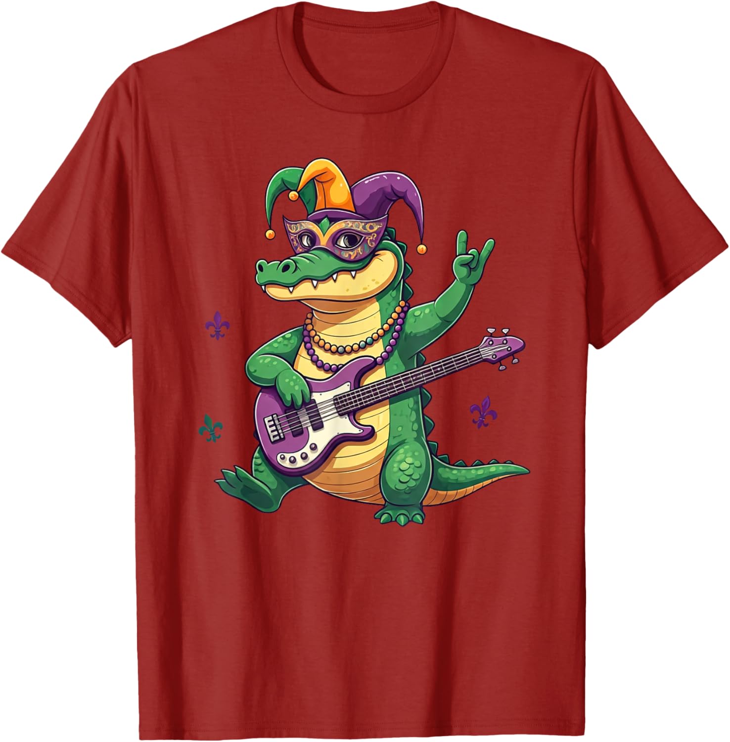 Bass Guitar Alligator Mardi Gras T-Shirt for Men, Women, and Kids - 21