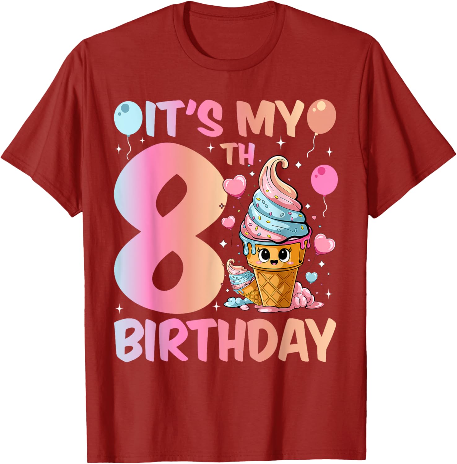 Cute Ice Cream Number 8 T-Shirt for Girls 8th Birthday Celebration - 7