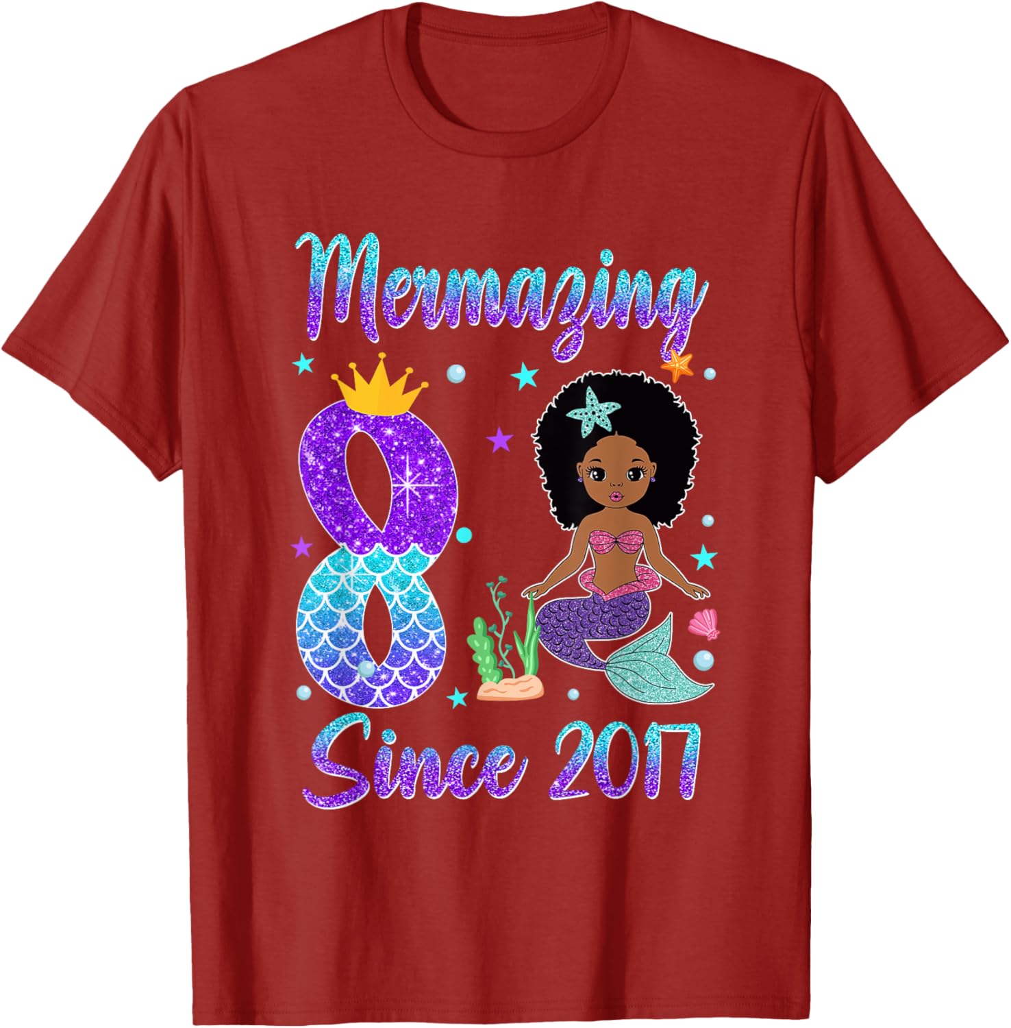 Awesome Since 2017 8th Birthday Black Mermaid T-Shirt for Girls - 2