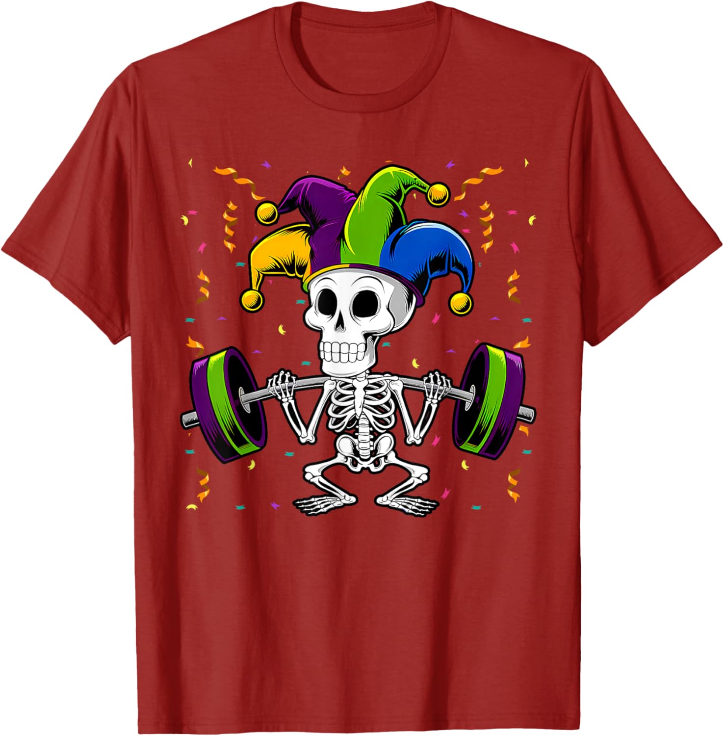 Jester Skeleton Deadlift T-Shirt for Mardi Gras Gym Lovers - 18