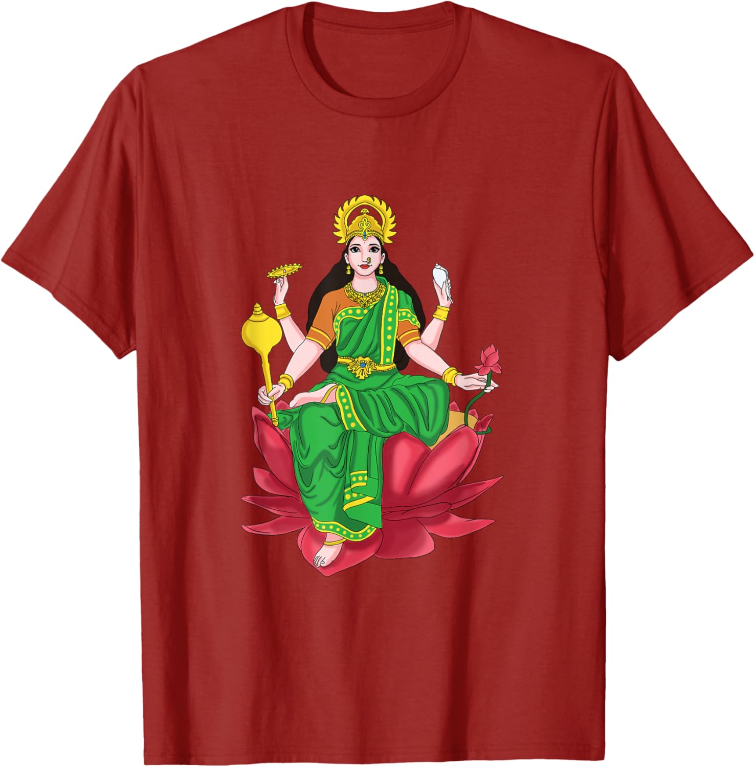 Laxmi Mata Diwali T-Shirt with Lotus Illustration for Pooja Celebrations - 1