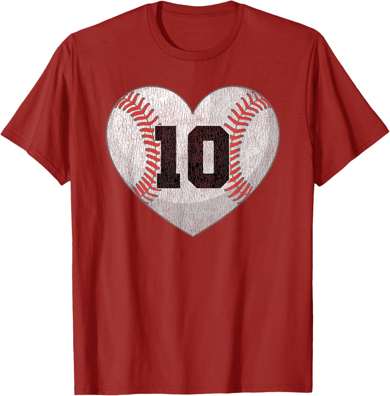 Baseball Mom T-Shirt with Distressed Heart and Number 10 Design - 1