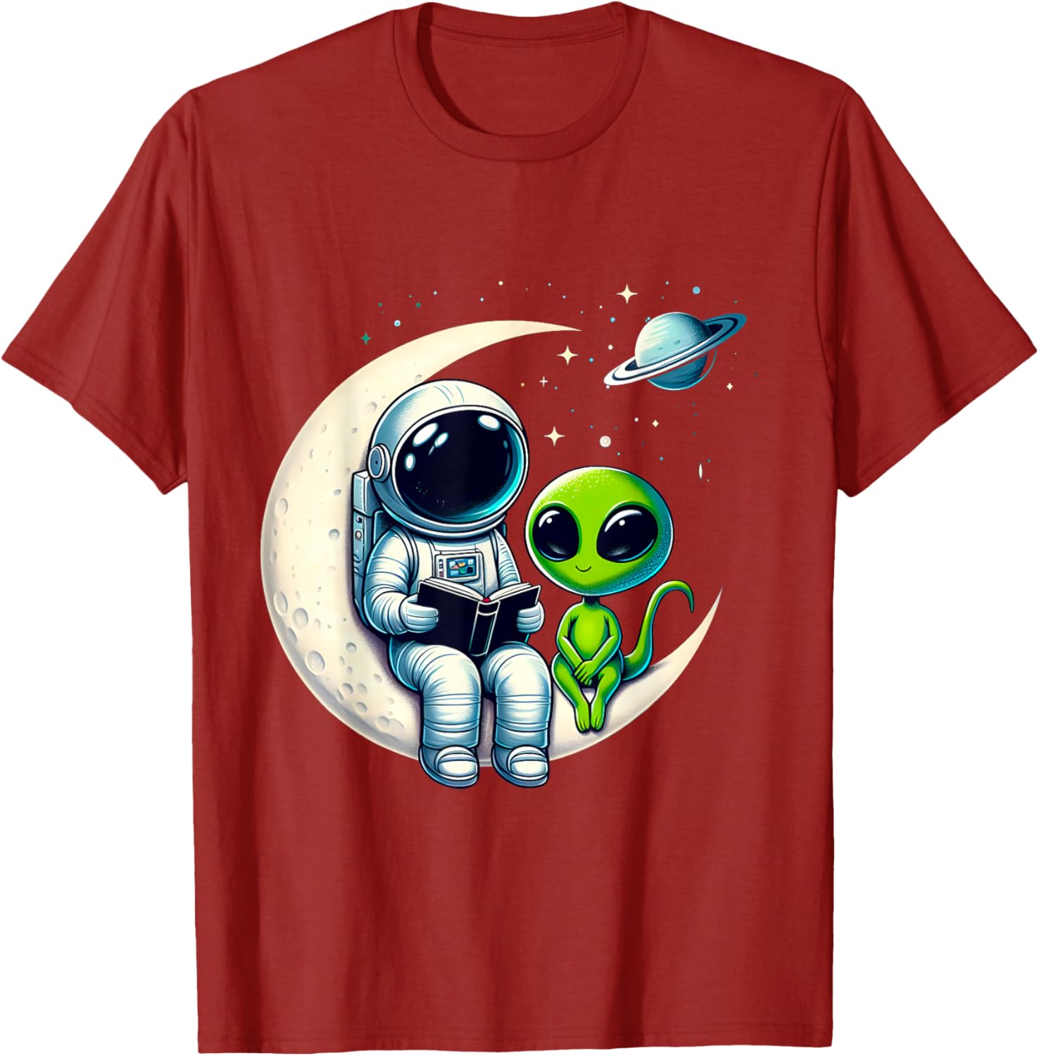 Astronaut Reading to Alien Kids T-Shirt for Space Lovers and Dreamers - 10