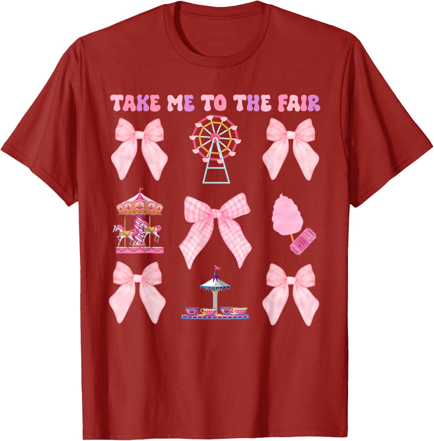 Take Me To The Fair Pink Bow Ferris Wheel T-Shirt for Stylish Fun - 10
