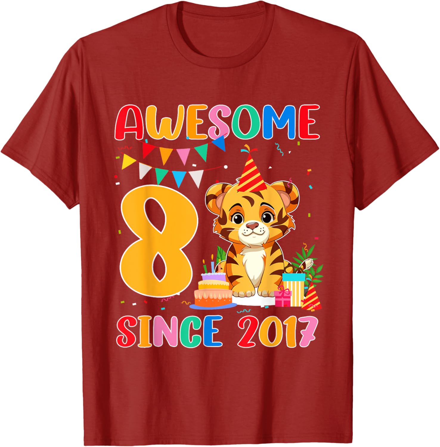 Cool 8 Year Old Birthday Tiger Lover T-Shirt Gift for Kids Since 2017 - 5
