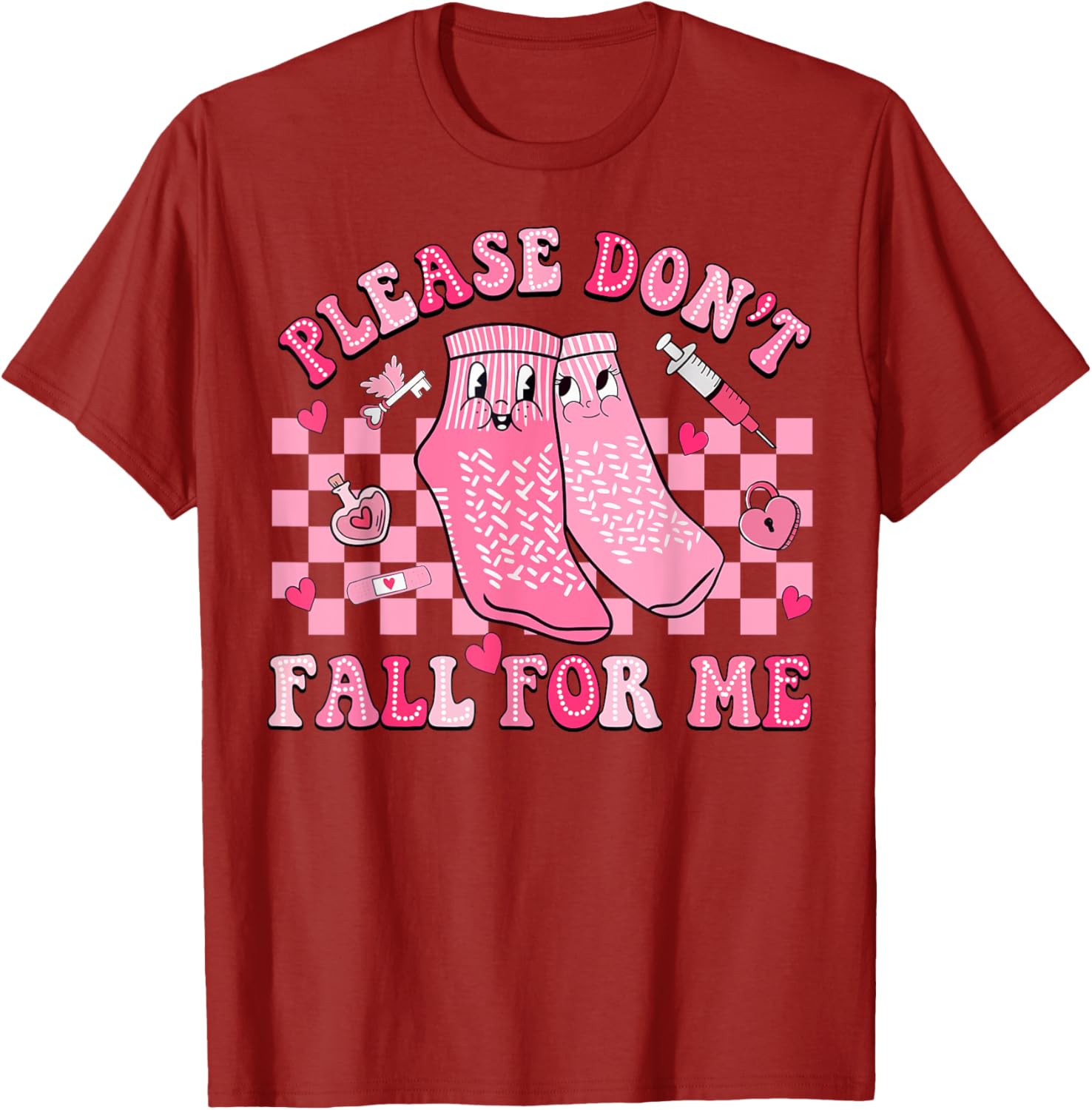 Nurse Valentine Non Slip Socks Please Don't Fall For Me T-Shirt Gift - 5