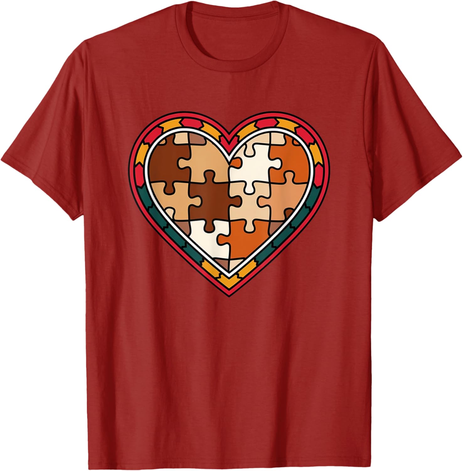 Melanin Heart Puzzle Black History Motivational Afro T-Shirt for All - 4