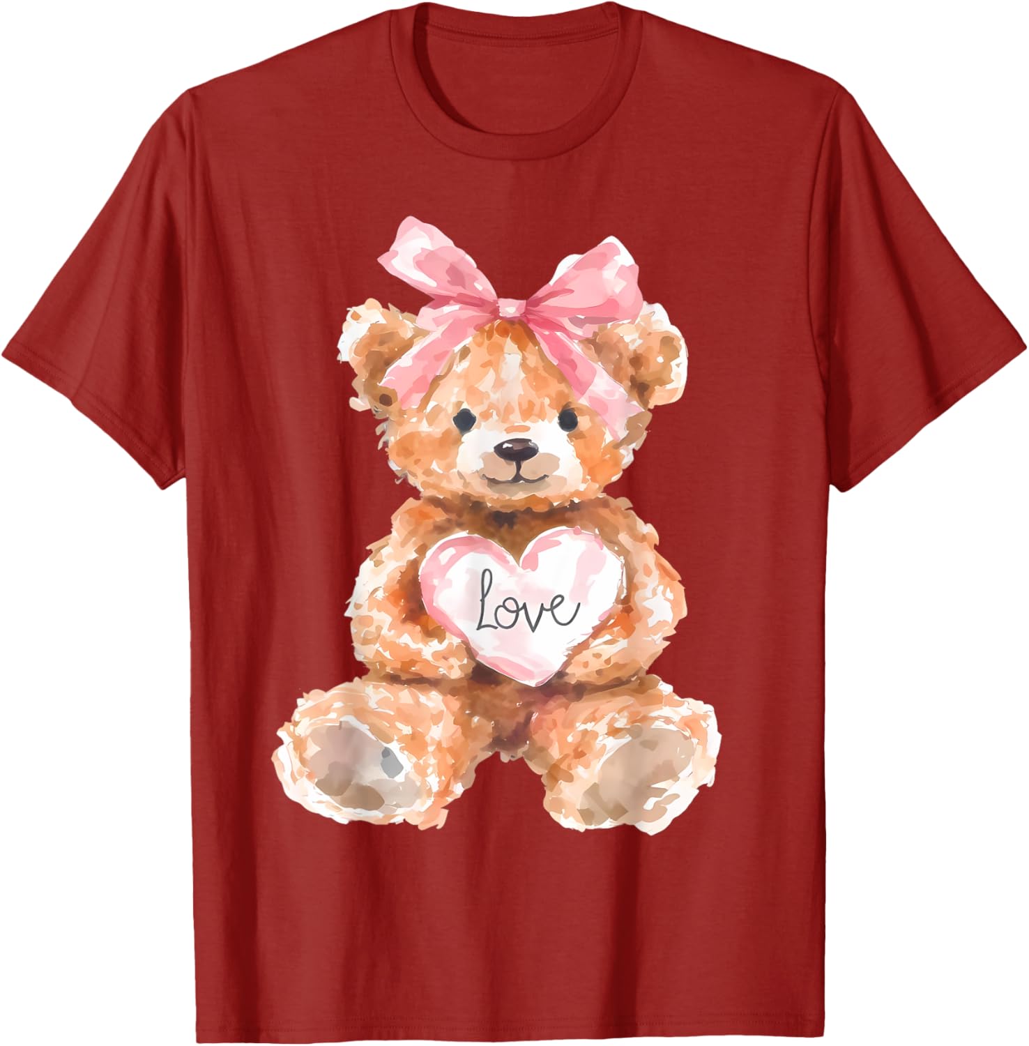 Watercolor Bear with Pink Bow Cute Valentine T-Shirt for Women and Girls - 18