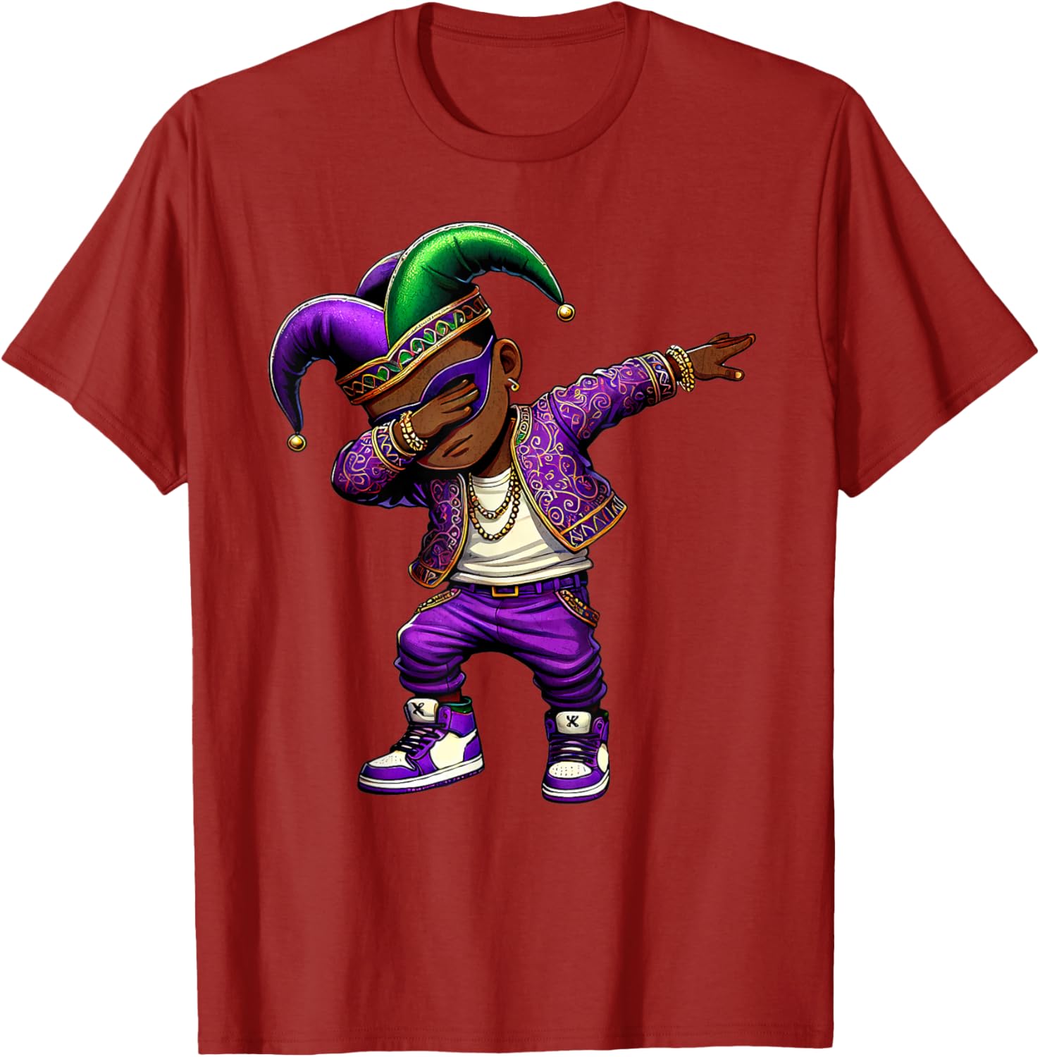 Funny Mardi Gras Jester Hat T-Shirt for Black Kids - Dabbing Boy Design - 9