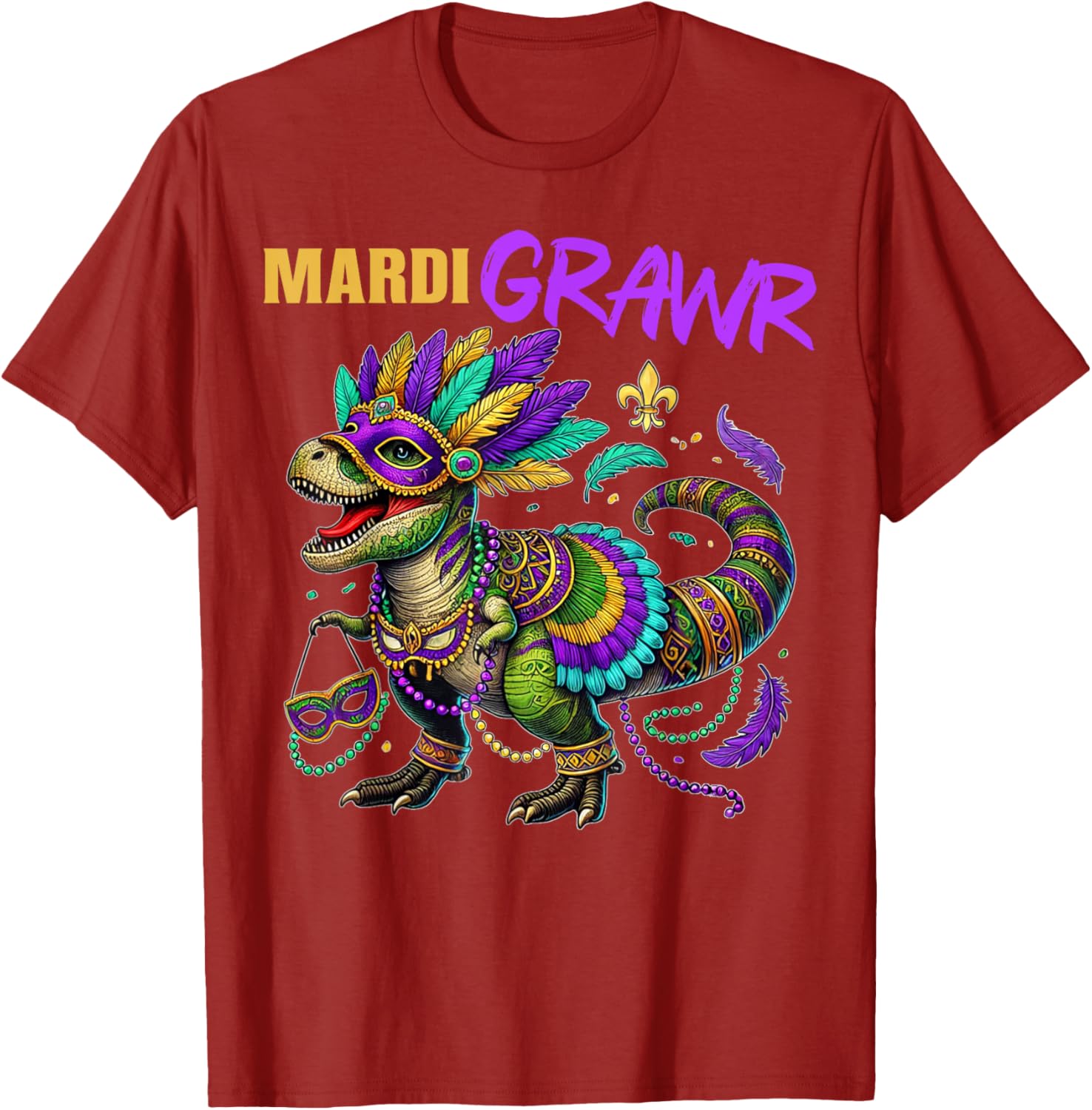 Funny T Rex Dinosaur Mardi Gras Party T-Shirt for Dino Lovers - 3