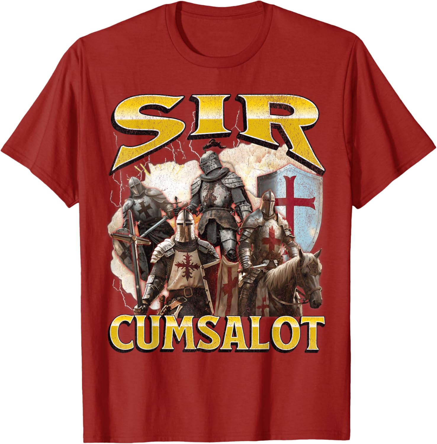 Sir Cumsalot Funny Offensive Knight Meme Graphic T-Shirt for Adults - 5