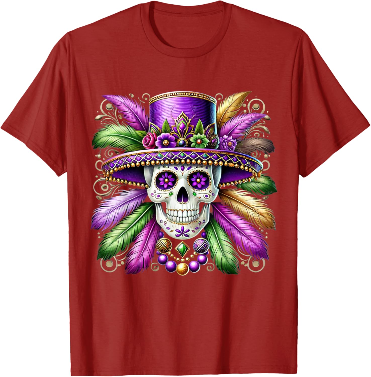 Sugar Skull Mardi Gras T-Shirt for Carnival Celebrations in New Orleans - 4