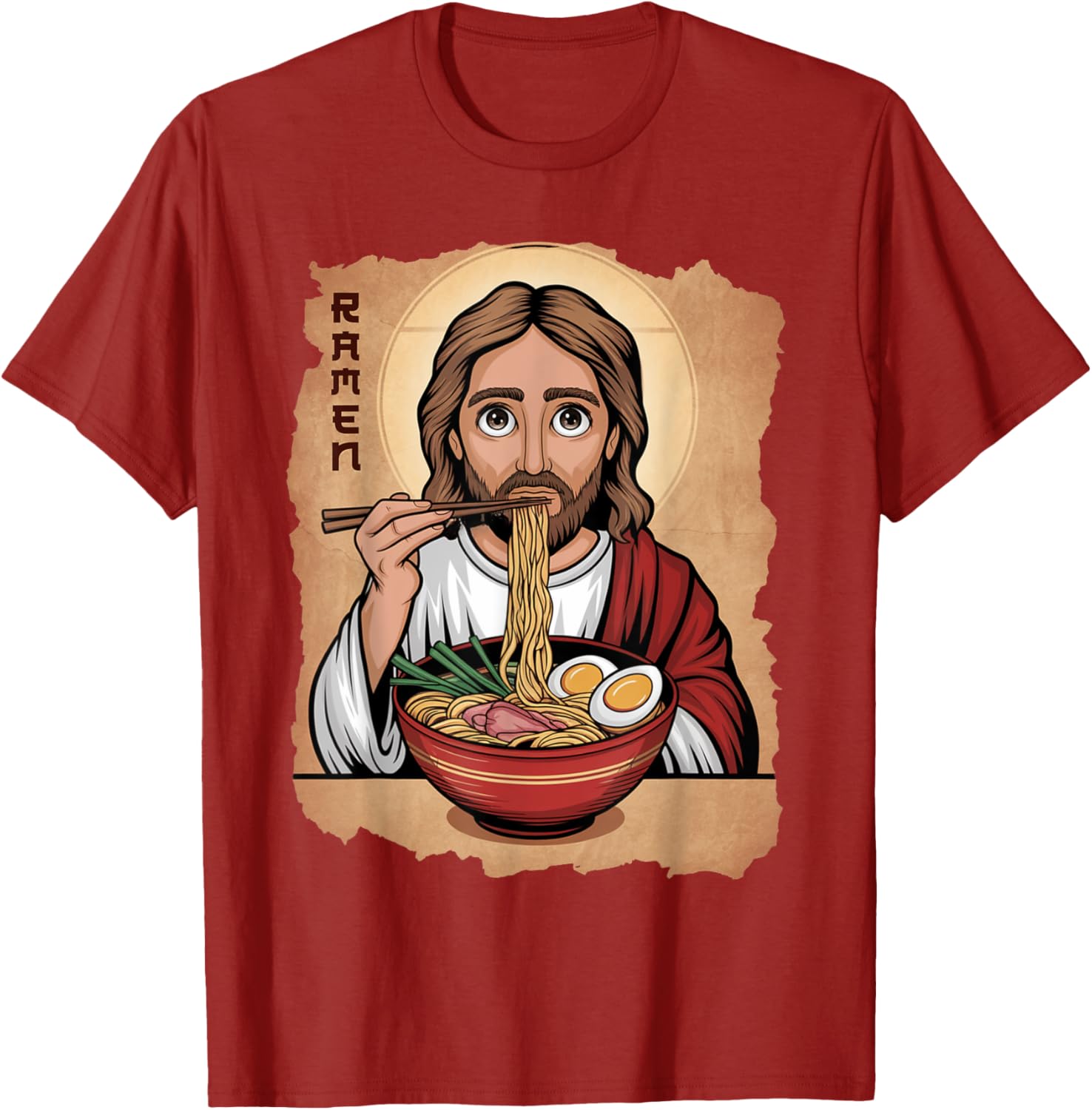 Cute Jesus Eating Ramen Noodles T-Shirt with Ocean Waves Japanese Art - 23
