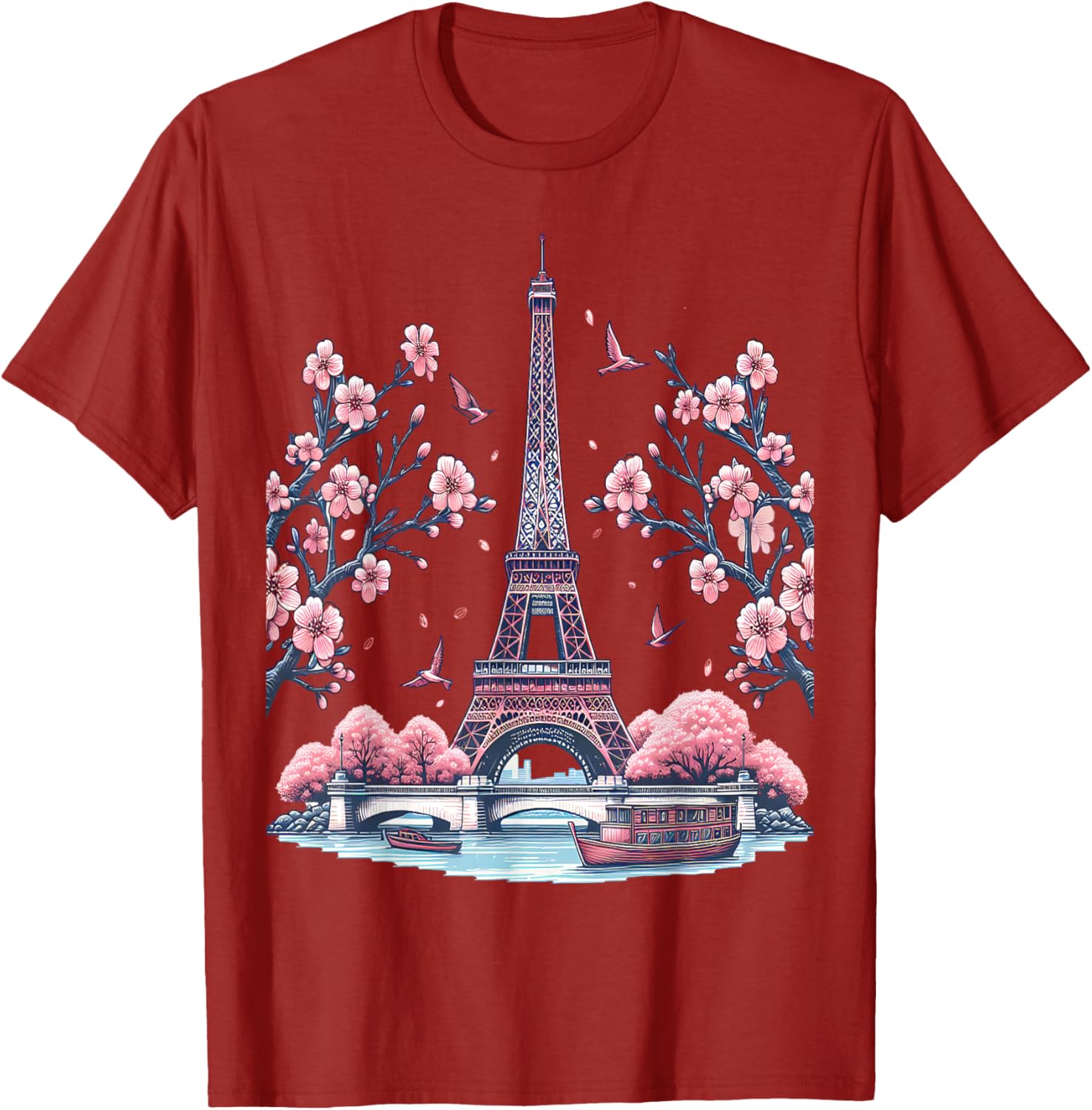 Parisian Souvenir Eiffel Tower Cherry Blossom T-Shirt for Travelers - 24