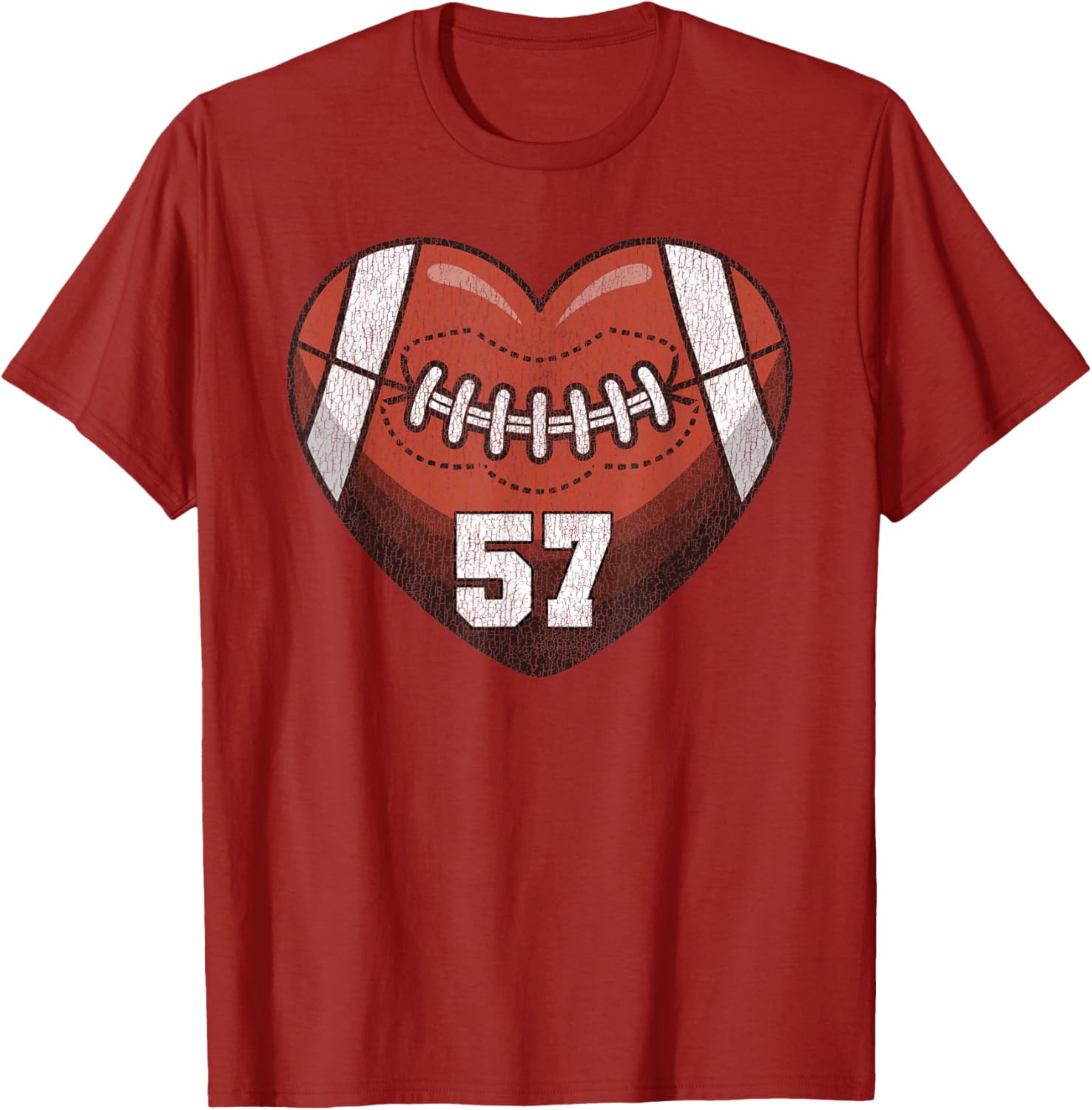 Football Number 57 Distressed Heart T-Shirt for Proud Football Moms - 17