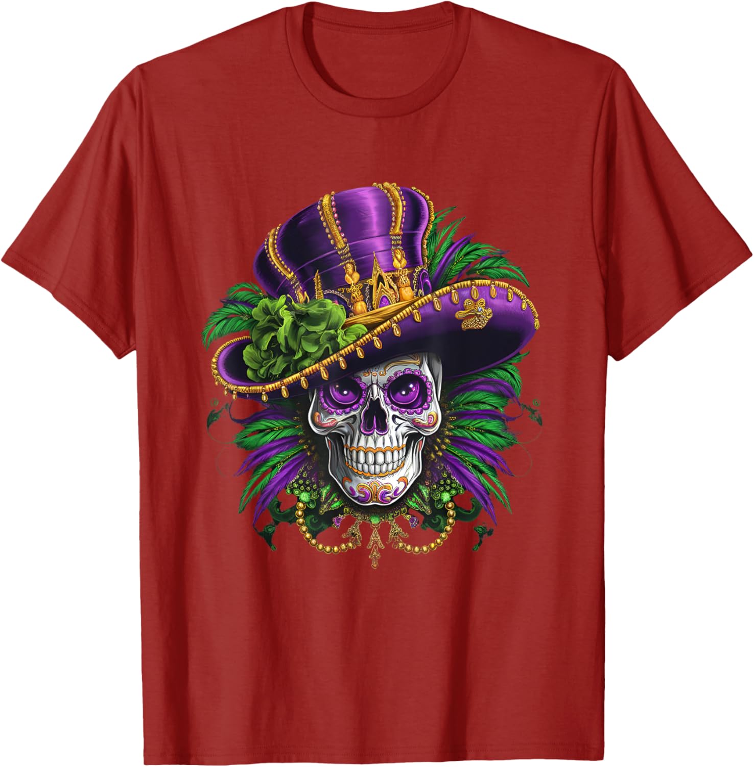 Vibrant Sugar Skull Mardi Gras T-Shirt for Carnival Fun and Festivity - 7