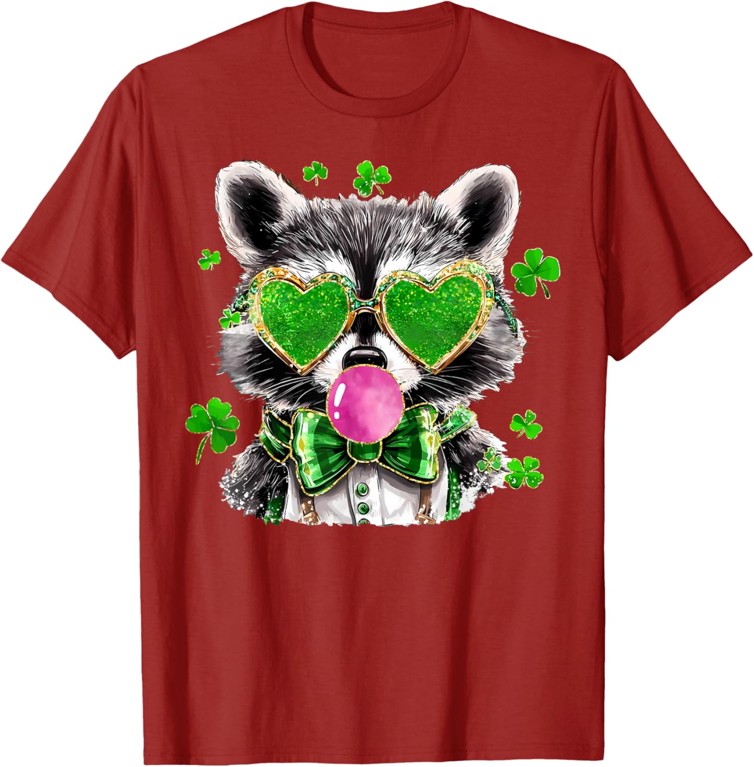 Lucky Racoon Blowing Gum Funny Shamrock St Patrick's Day T-Shirt - 14