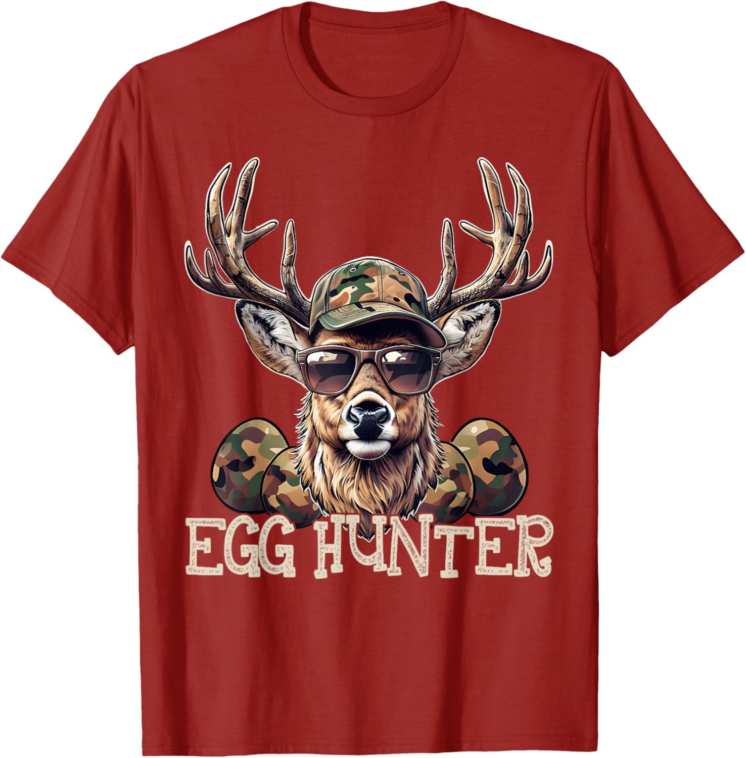 Egg Hunter Deer Camo Cap Boys T-Shirt Perfect for Easter and Hunting - 1