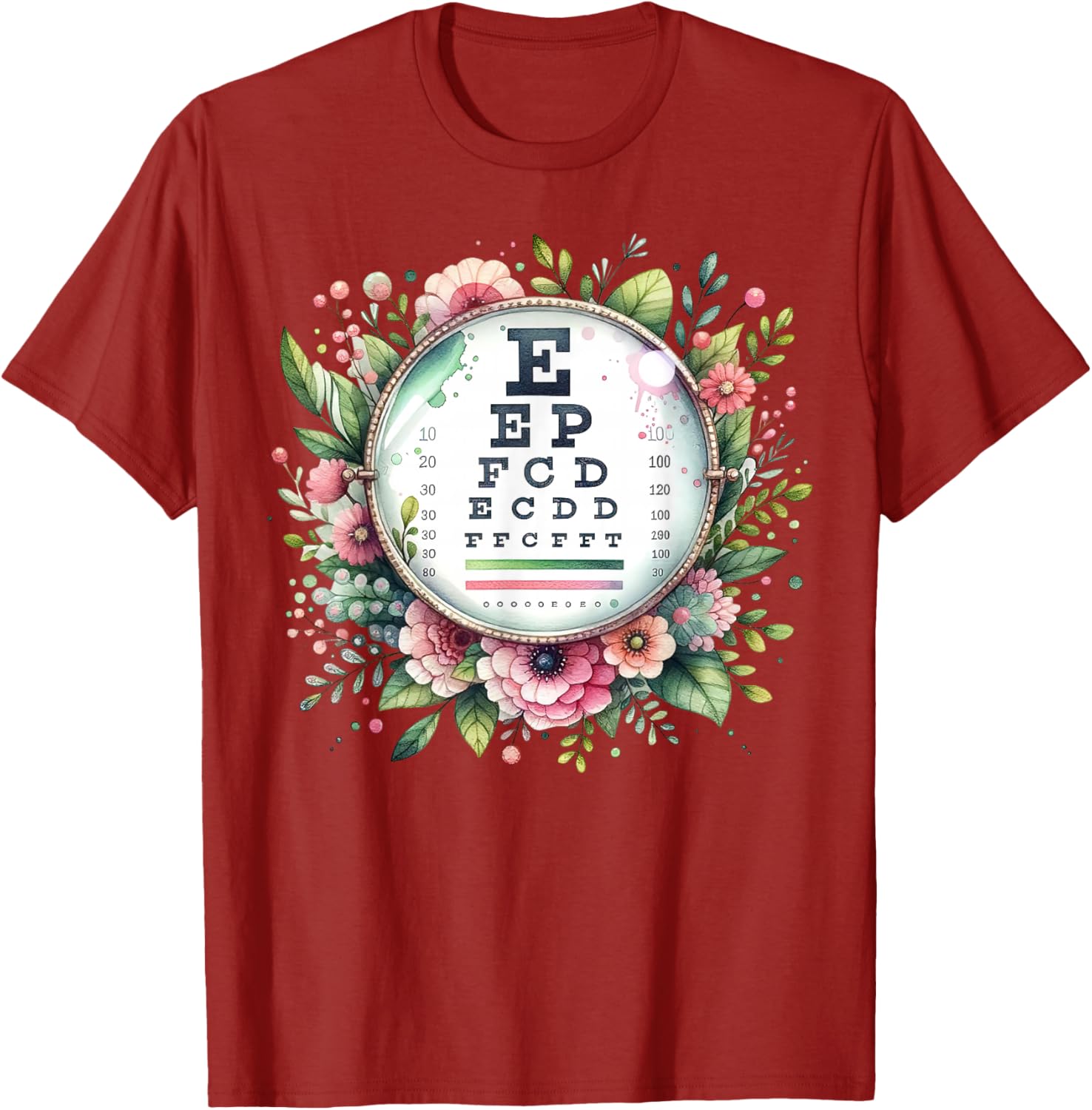 Floral Eye Chart T-Shirt for Optometrists and Eye Care Professionals - 1