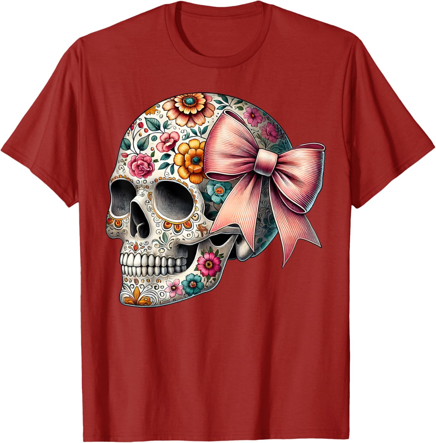 Floral Sugar Skull T-Shirt for Girls and Women - Stylish Flower Design - 17