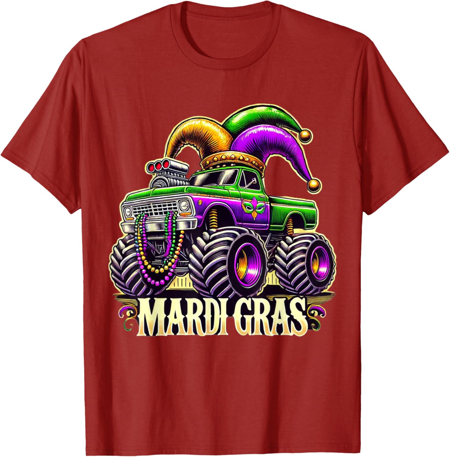 Mardi Gras Jester Carnival Monster Truck T-Shirt for Girls Kids - 19