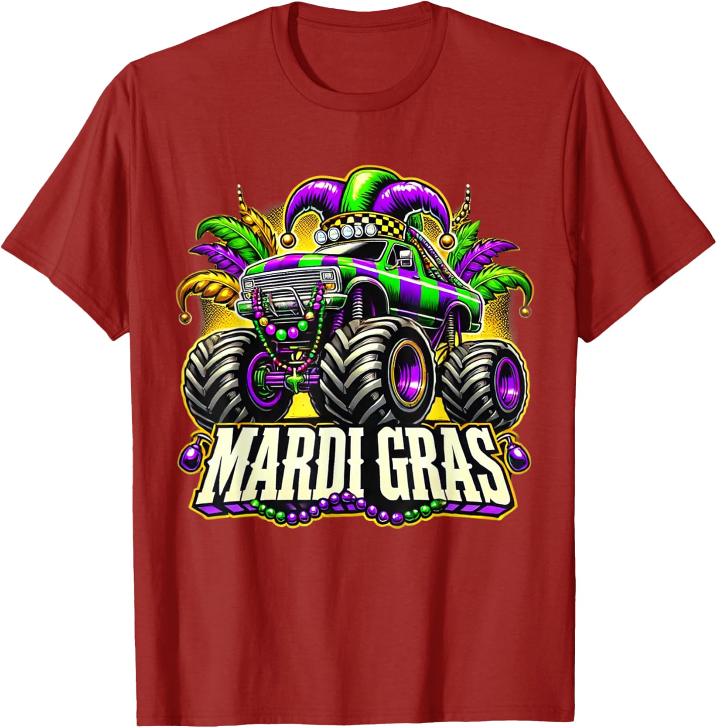 Mardi Gras Jester Monster Truck T-Shirt for Kids Fun Carnival Style - 5