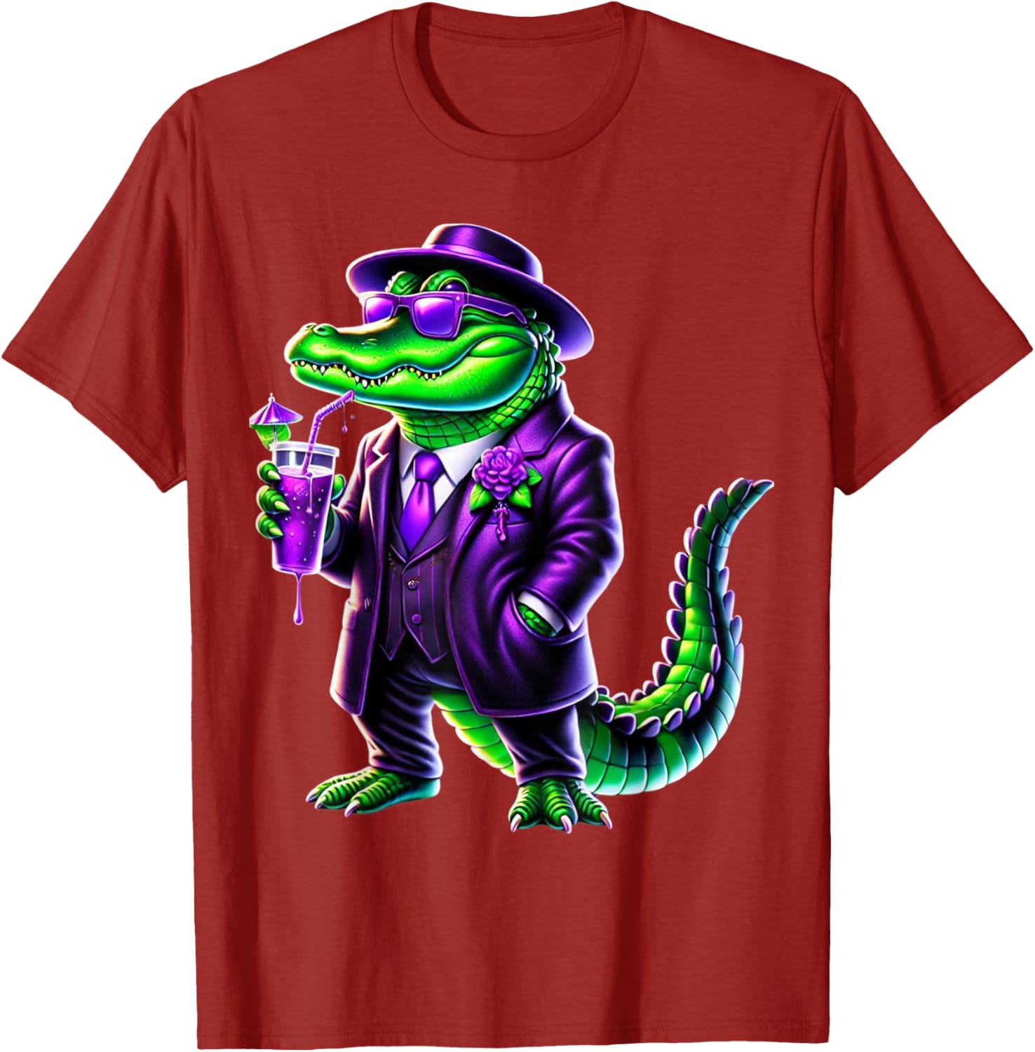 Awesome Unisex Mardi Gras T-Shirt Black Cartoon Pattern Small Crew Neck - 5