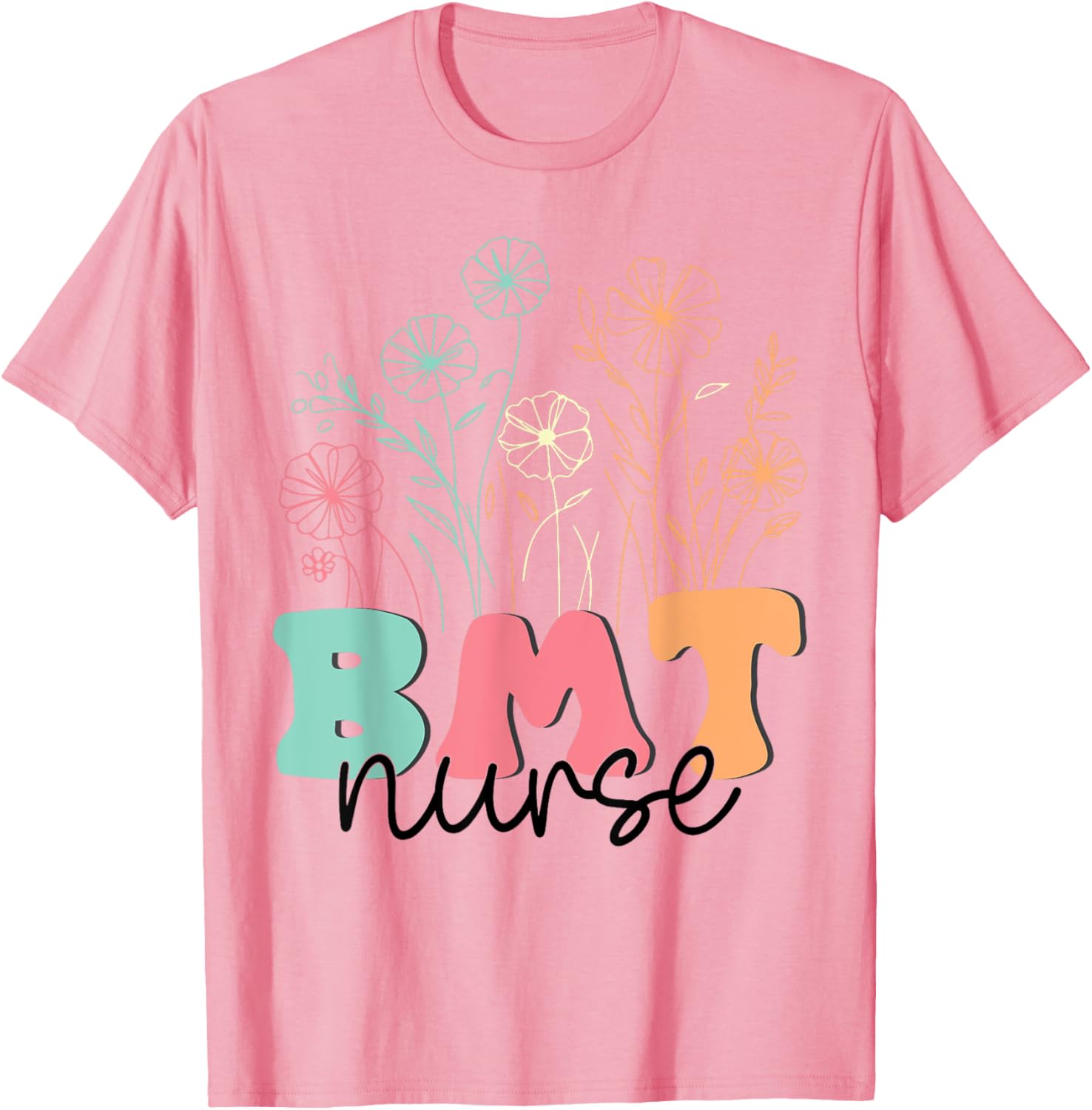 Retro Floral BMT Nurse T-Shirt for Bone Marrow Transplant Oncology Care - 5