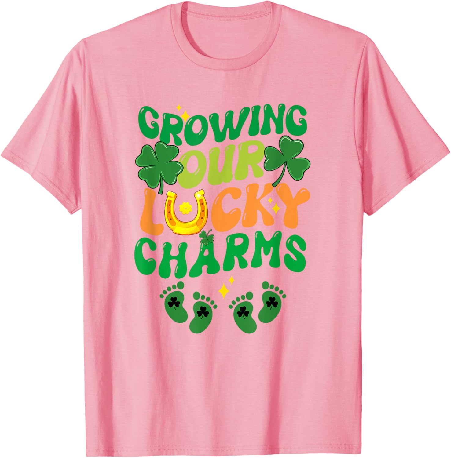 St Patrick's Day Pregnancy T-Shirt for Twin Moms with Lucky Charms Design - 14