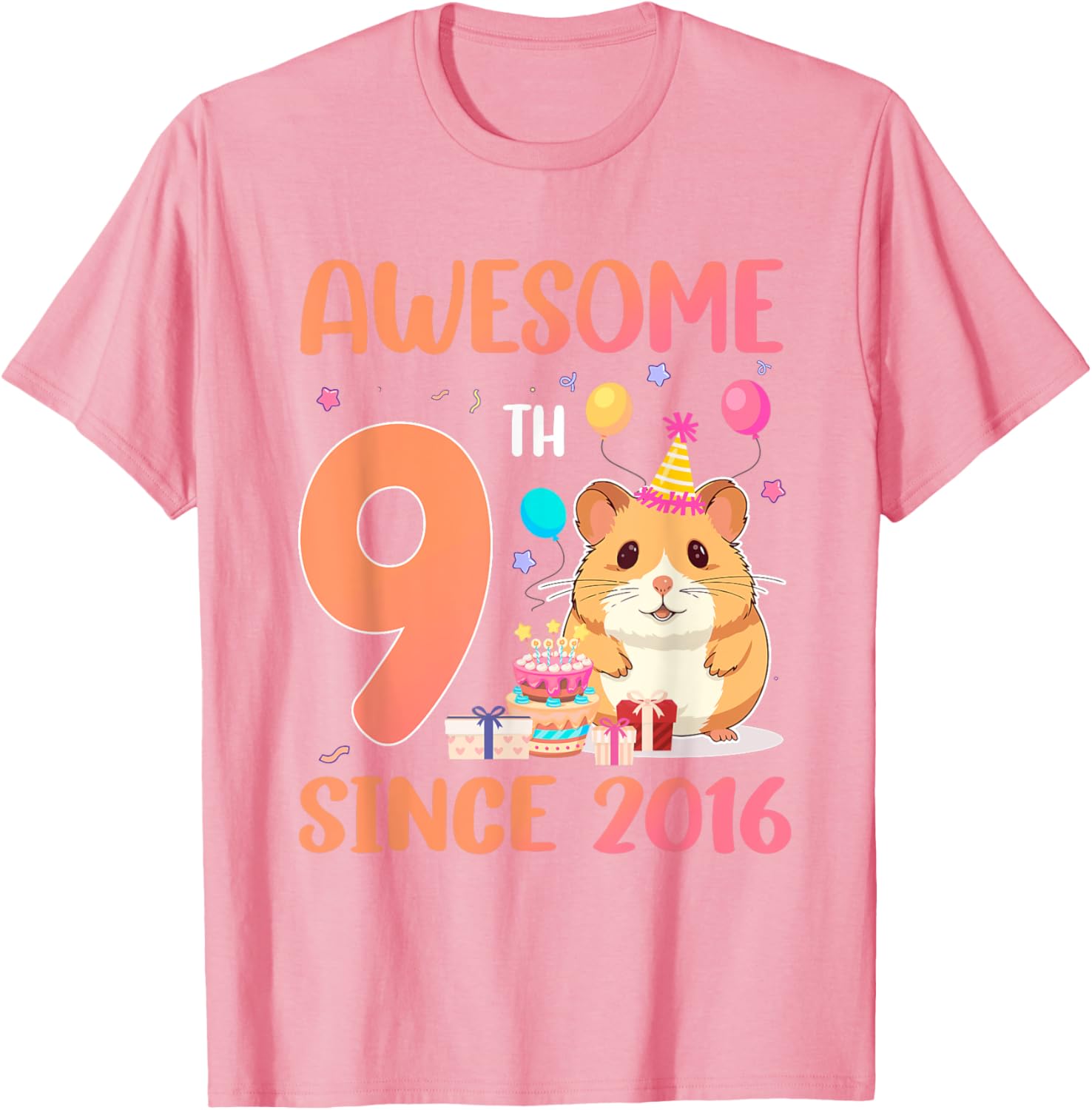 Awesome Since 2016 9th Birthday Hamster Theme T-Shirt for Kids - 17