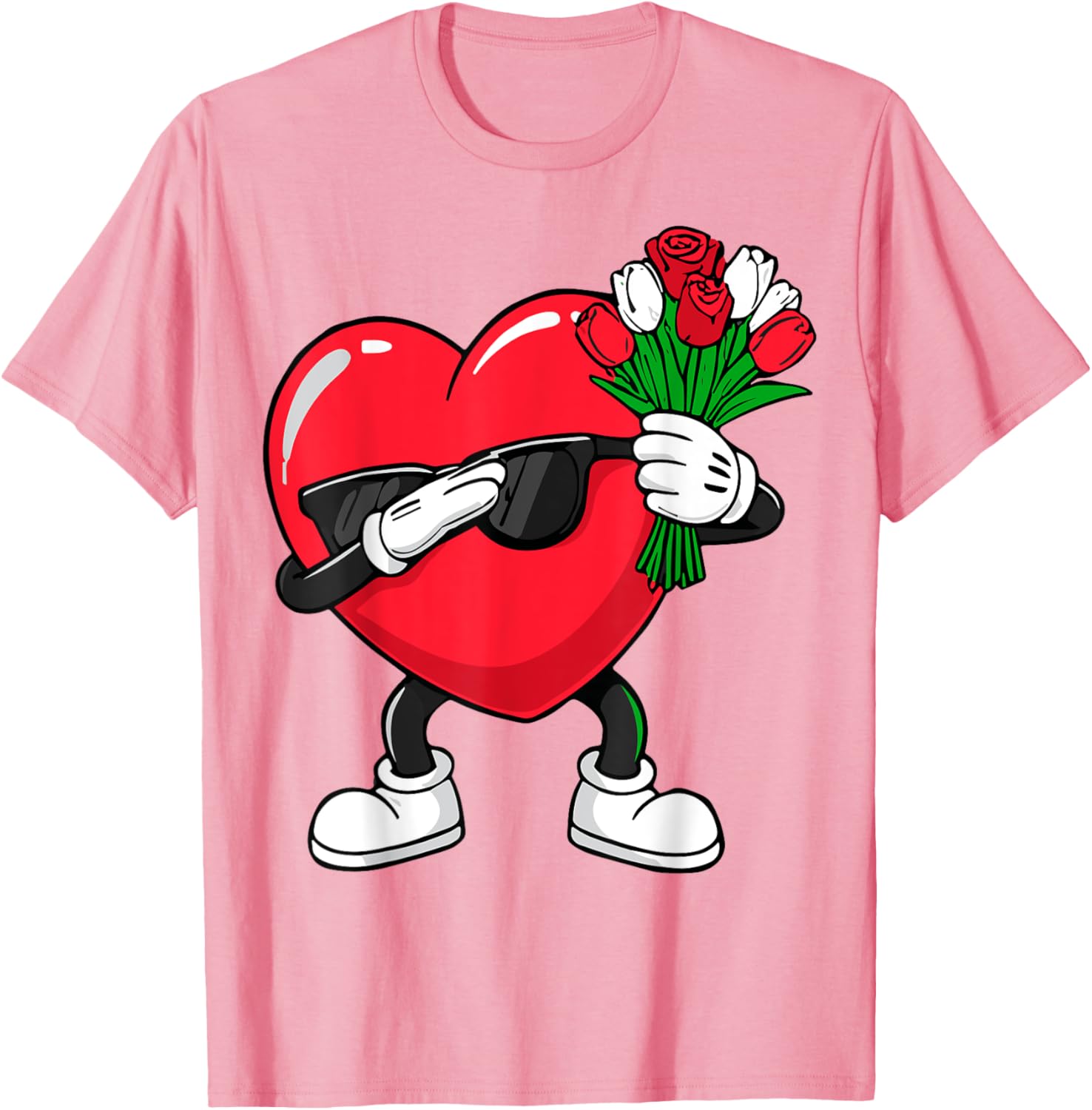Dabbing Heart Flower Valentine's Day T-Shirt for Fun Loving Hearts - 1