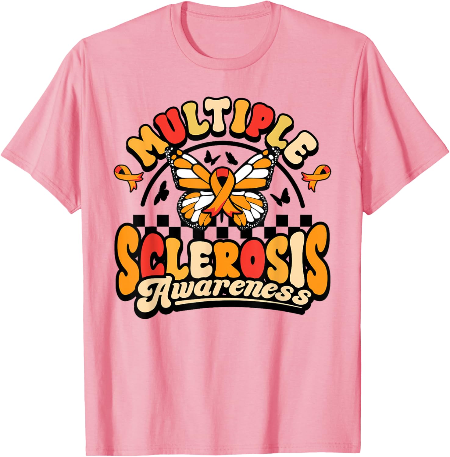 Multiple Sclerosis Awareness Butterfly Orange Ribbon T-Shirt for Support - 18